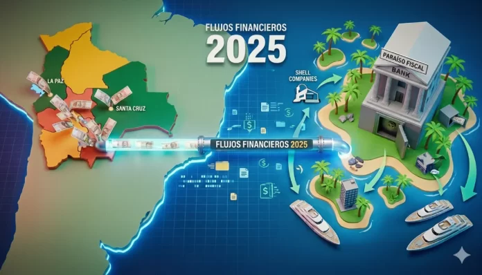 Gráfico financiero representando la salida de capitales desde Bolivia hacia paraísos fiscales