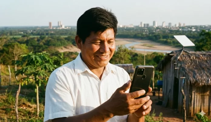 Antena de Starlink instalada para ofrecer internet satelital en Bolivia