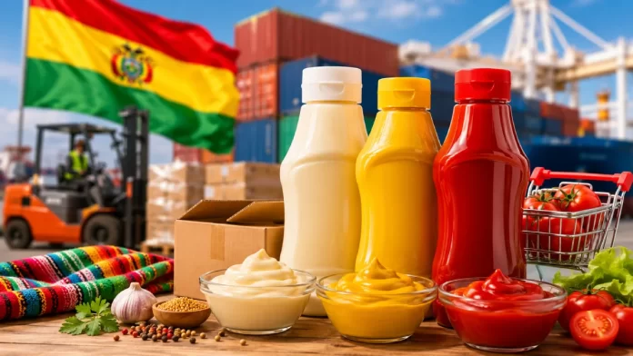 Frascos de mayonesa, mostaza y kétchup producidos en Bolivia listos para exportación